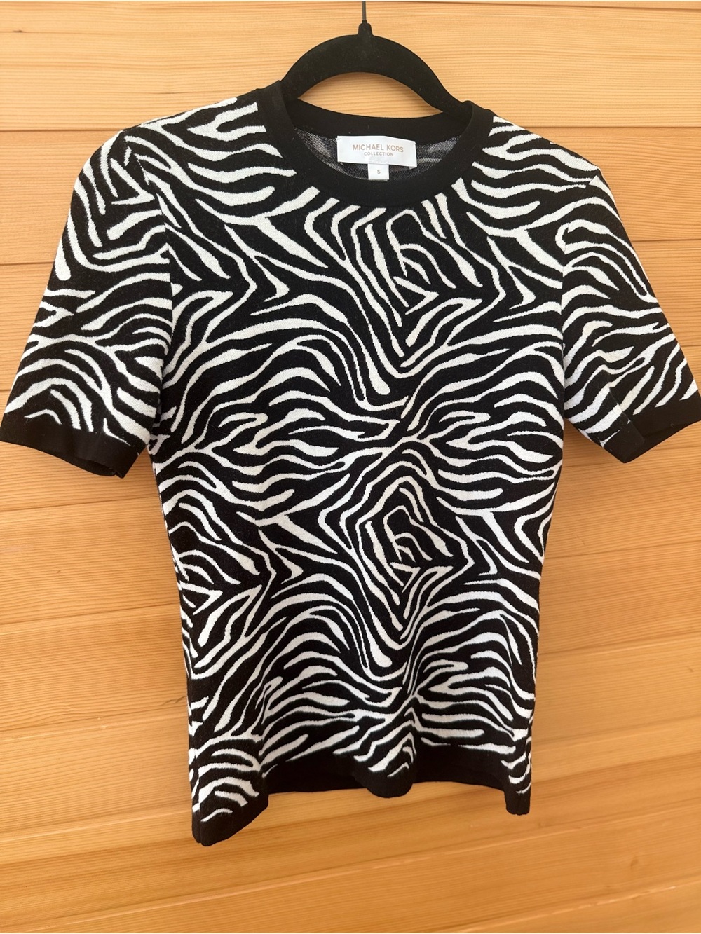 Michael Kors Black & White Zebra-Print Short Sleeve Top